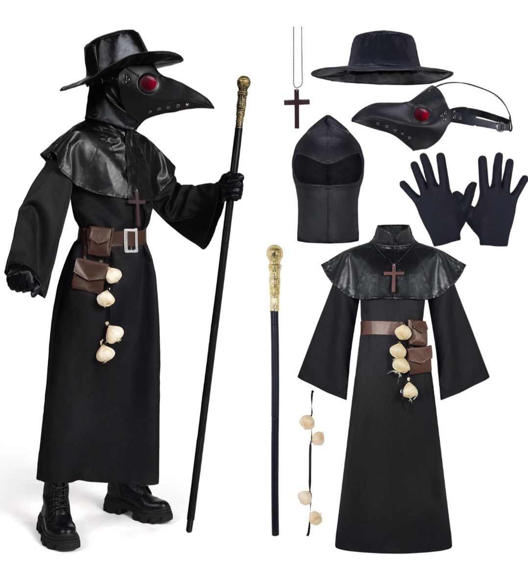 Spooktacular Creations Black Plague Doctor Costumes Set, 10 in 1