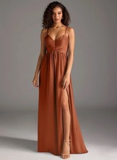Azazie Alia bridesmaid gown NWT A6 Cedar Rose A-line Pleated Stretch Satin Dress