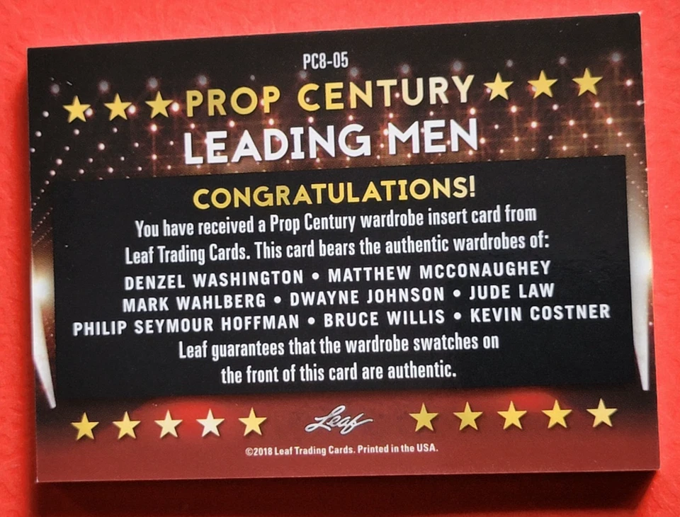 Kevin Costner WORN RELIC CARD THE ROCK Denzel MARK WAHLBERG Jude Law MCCONAUGHEY - Image 2 of 2