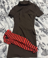 Womens Black/Red Striped Ruffle Hem Sheath Dr...