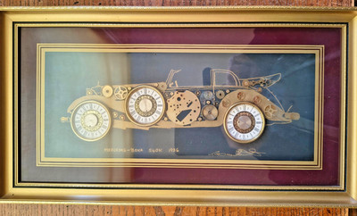 Ken Broadbent Collage handgefertigtes Uhrenbild ''Mercedes Benz'' 1936