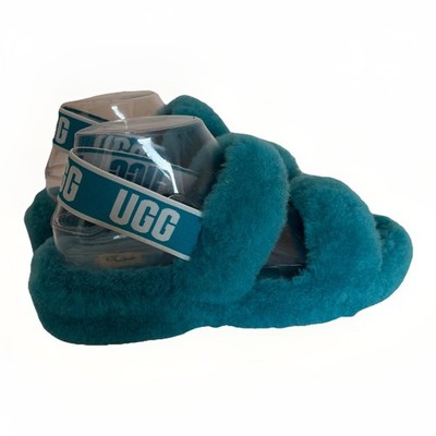 UGG Australia Oh Yeah Slide Slippers Women s Size 8  Aquatic Blue Sheepskin