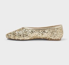 A New Day Gold Sequin Ballet Flats Round Toe Slip-On Synthetic Size 6