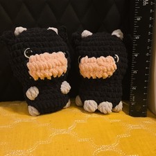 Handmade Plush Stuffed Animals Small Black Crochet Pink Snouts