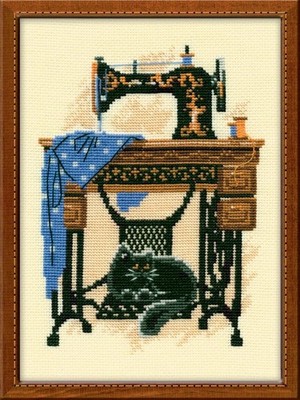 Riolis Katze mit Nähmaschine gezählt Kreuzstich Set