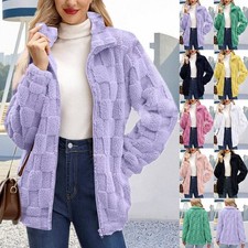 UK Womens Teddy Bear Fleece Fur Warm Coat Winter Jacket Zip Up Outwear PLUS SIZE