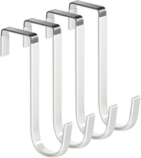 Over the Door Hooks 4Pcs L 5.5" Fit 1 3/8" Door Steel with White Rubber Coati...