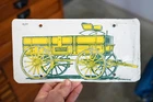 Vintage John Deere Metal License Plate Topper Tag Sign farm Wagon Original RARE