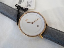 NEW WITH TAGS Women's MVMT Rose Goldtone Watch Grey Leather Band White Dial Date