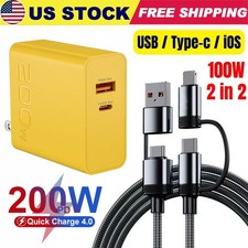 200W Fast Type C Wall Charger , 4-In-1 100W Super Fast Cable For Cell Phone iPad