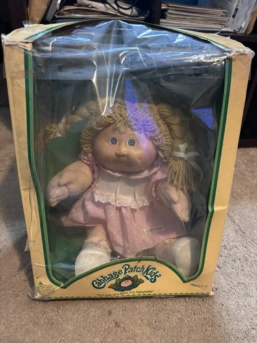 2 Cabbage Patch vintage Doll Inbox, Blonde Hair, Pink Dress Brown Hair Pink Jac
