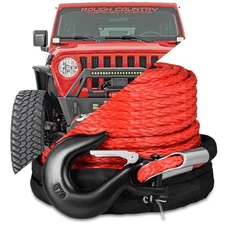 3/8" x 92ft Synthetic Winch Rope 26500lbs Winch Rope Cable Kit Line Replacement