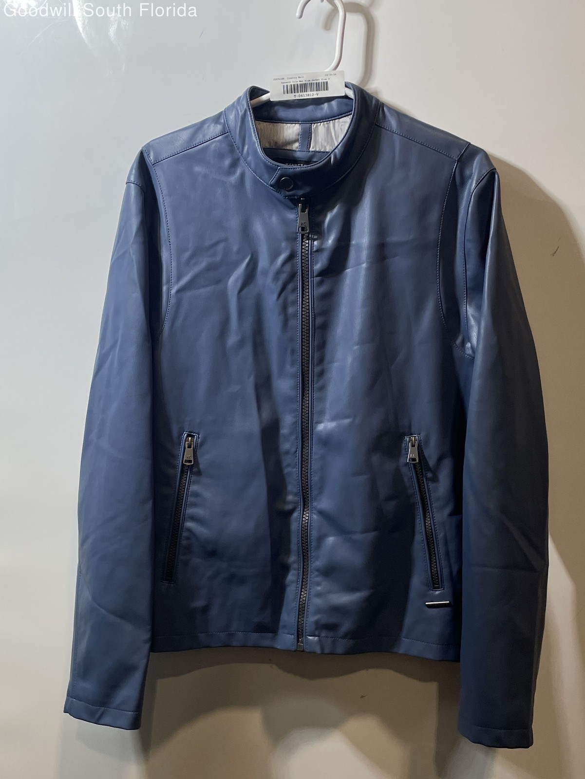 Kenneth Cole Mens Blue Long Sleeve Pockets Band Collar Full-Zip Jacket Size S