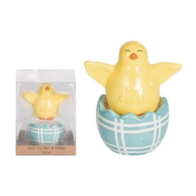 Set of 2 Transpac Ceramic Easter Chick/Egg Salt & Pepper Shaker, 3''x2.25''x3.5''H