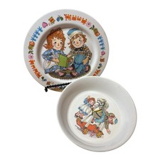 Vintage 1969 Oneida Raggedy Ann  Andy Kids Melamine Plate  Bowl Set