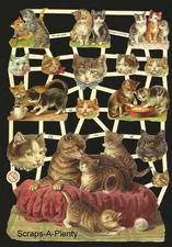 German Victorian Style Embossed Scrap Die Cut - Playful Kittens, Cats  EF7301