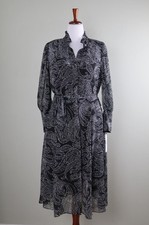 CALVIN KLEIN NWT 134 Black White Paisley ruffle Collar Lined Midi Dress Size 12