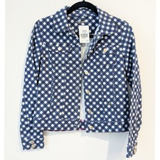 Kate Spade Broome Street Gingham Denim Jacket Blue White Women's XXS NWT