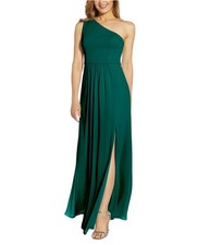Adrianna Papell Womens Gathered Asymmetrical Gown Dress, darkgreen, 2