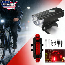 LED Bike Light Combo USB Rechargeable Headlight Rear Taillight Set Bicycle Lamp