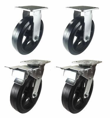 #ad Total Lock Brake Caster Set Rubber on Cast Iron 5quot; 6quot; 8quot; $125.98