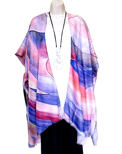 Kimono Unique Art 2 Wear Abstract Purpl Plus One Size 1X 2X 3X 4X Bust 64" NWT D