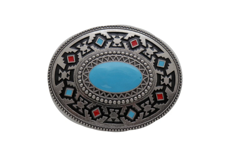 Buckle Argento Metallo Western Moda Turchese Blu Etnico Bohemien - Immagine 2 di 4