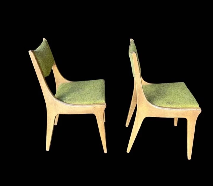 Sillas de comedor Drexel Dateline Mid Century madera rubia tapicería verde original Foto 4 de 4