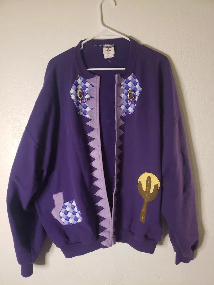 Vintage Jerzees Hand Designed Cardigan Sweatshirt Womens 3X Purple Desert