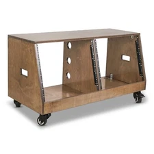 Sound Town DIY 2x8U Slanted Studio Rack Casters Plw, Weathered Brown (SDRK-D8TB)