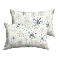 Snowflakes Pillow Covers 12x20 Inch Set of 2, Winter Blue Snowflakes Lumbar C...