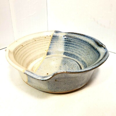 Studio Art Pottery Handmade Bowl Trinket Tray Candy Dish Blue Glaze Signed