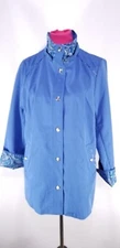 Dennis By Dennis Brasso Button Up Raincoat/Jacket Sz M Blue with Paisley Accent