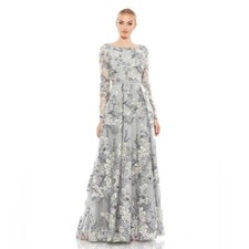 Mac Duggal Floral Embellished Illusion Sleeve Embroidered A-Line Gown- NWT