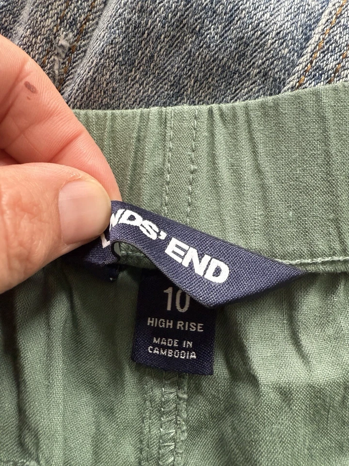 Lands End Shorts 10 Elastic Waist Zip Front Linen Blend Sage Green Pockets - Image 2 of 4