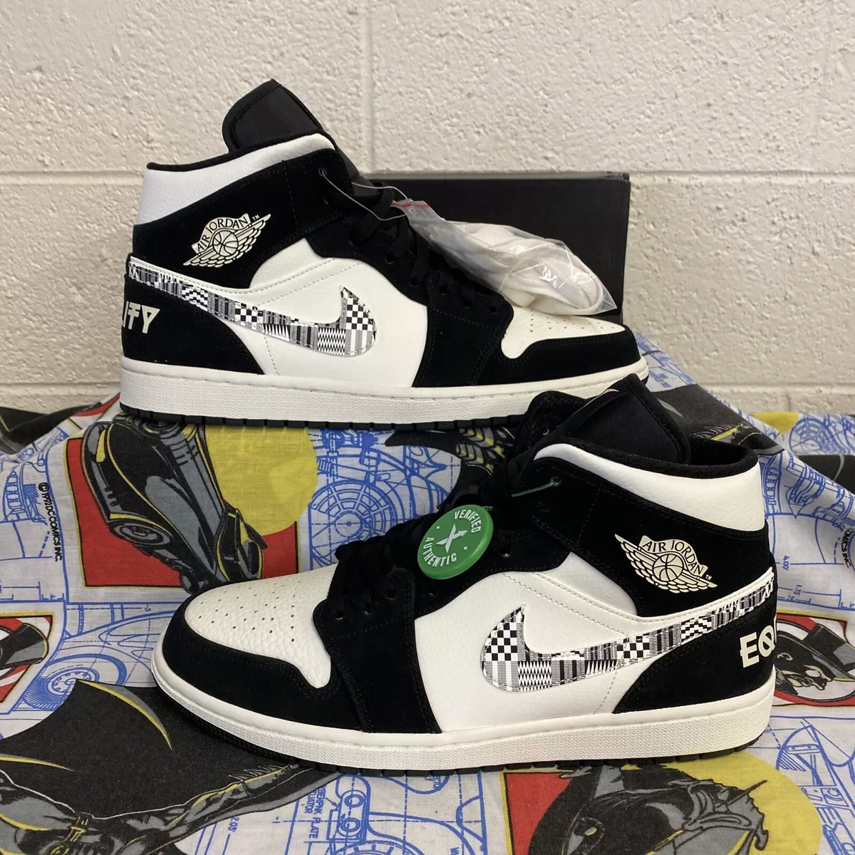 Air Jordan 1 Mid Equality LE Black/Sail/Wolf/Grey 852542-010 Sz 11