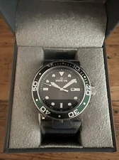 INVICTA 38886 Rotating Bezel Date Black Watch with Green Details Needs Battery