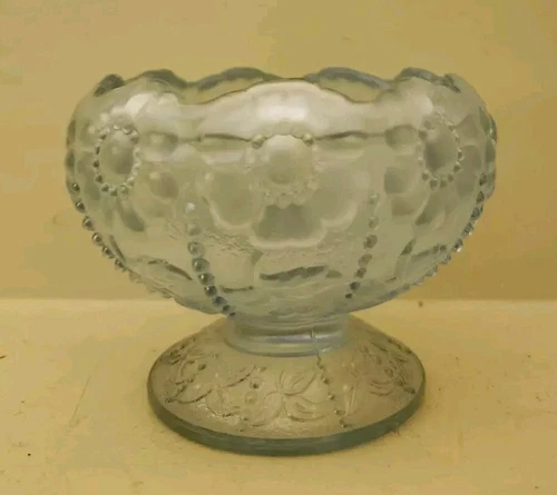 Signed Fenton Fairy Lamp Base? Opalescent Blue Beaded Daisy Rare Dish