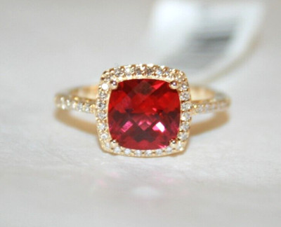 NEU 14K Gelbgold Kissen geschliffen erstellt Rubin & Diamanten Ring Gr. 7