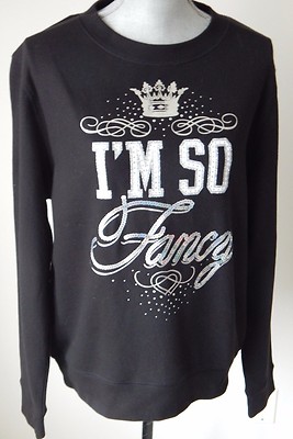 NWT Juicy Couture French Terry Graphic I M SO FANCY Sweatshirt BLACK SMALL 