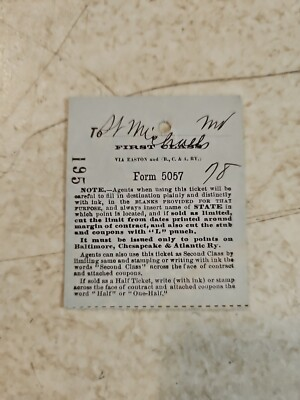 #ad 1902 BALTIMORE CHESAPEAKE amp; ATLANTIC Railway Ticket To St. Michaels Maryland $8.96