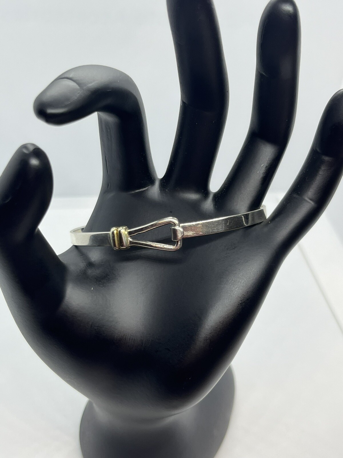 Sterling silver hook two tone bangle bracelet - image 1