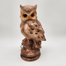 Vintage 1970s Ceramic Owl Accent Nightlight 12" Lamp Glowing Eyes RARE
