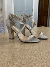 Nina New York Silver Sparkly Strappy Block Heels New Shari Metallic Shoes 7