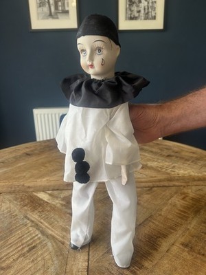 Vintage Pierrot Clown Träne Porzellan Gesicht, Kopf, Hände & Füße Puppe- (sehr guter Zustand)