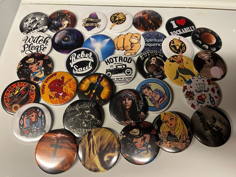 136 Large Pin Assortment Lot!Rockabilly, metaphysical,spiritual,tattoo inspired