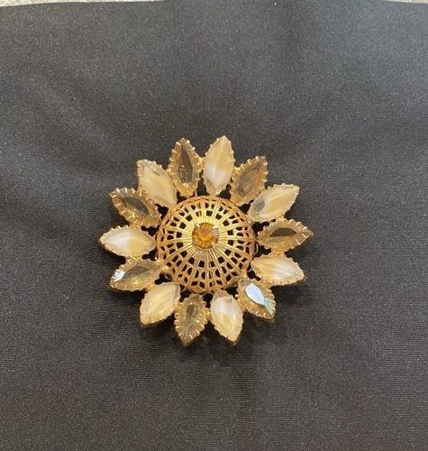 Vintage Amber Rhinestone Star Brooch Pin 2"