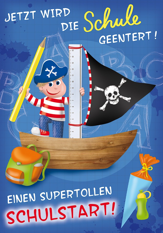 Schulanfang – Einschulung - Glückwunschkarte im Format 11,5x17cm mit Umschlag -