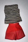 Vintage 1962 Barbie PAK Black White Striped Shirt PAK Red Shorts