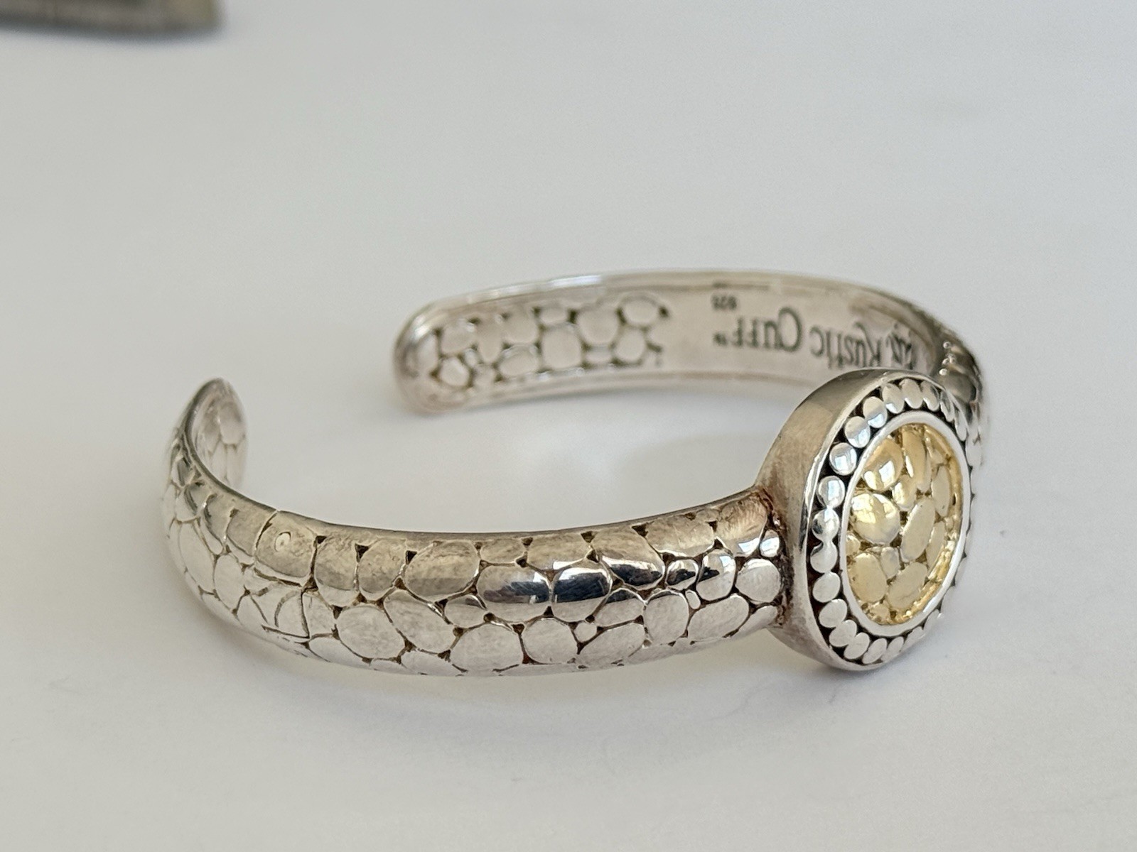 Rustic Cuff Signed 925 Sterling Silver Dot Cobble… - image 9